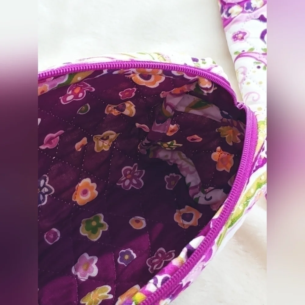 New QK Ladies Purple Paisley Quilted 3pc Makeup Bag, Glasses Case, Coin Wallet